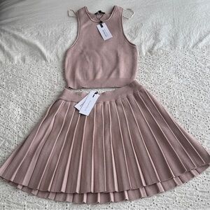 Dynamite Pink Sleeveless Crop Top and Pleated Skirt Set